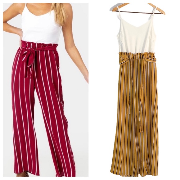 Francesca's Collections Pants - Francescas Jace Printed Jumpsuit Gold/White